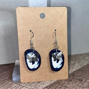 Silver and Blue Butterfly Earrings